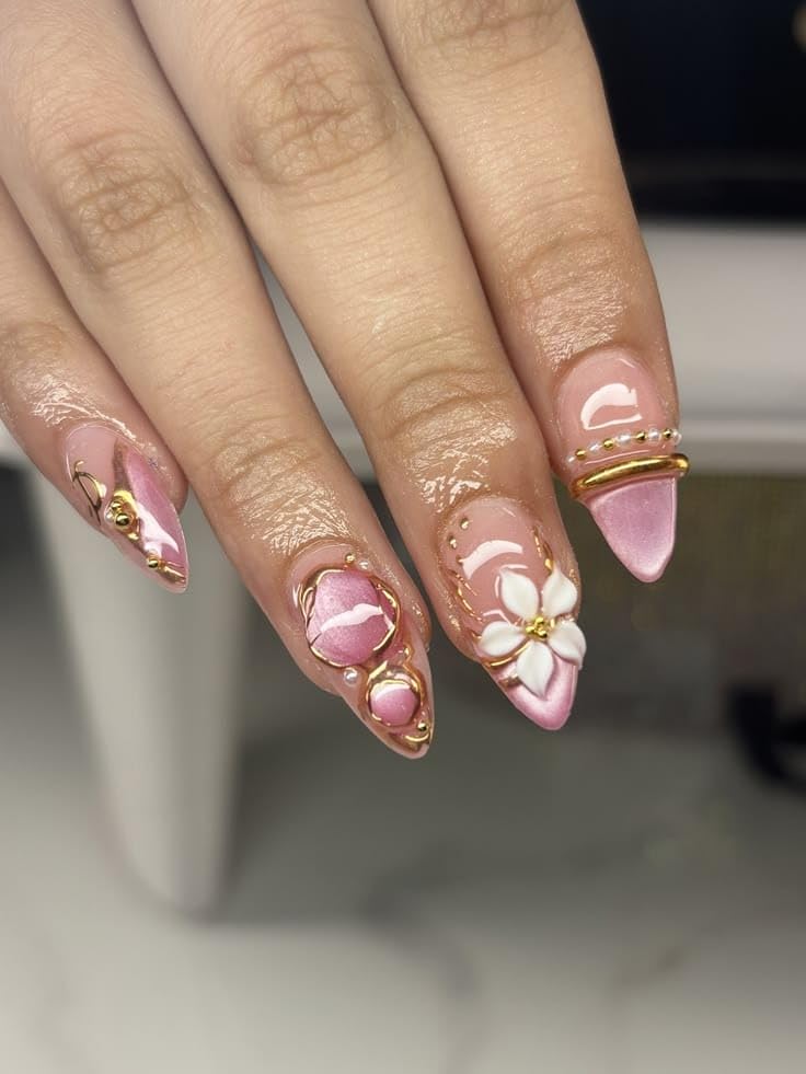 NAILS ELEGANCE - Handmade Rose Gold Chrome Bloom Press-On Nails Set of 10 with Application Kit-image-29