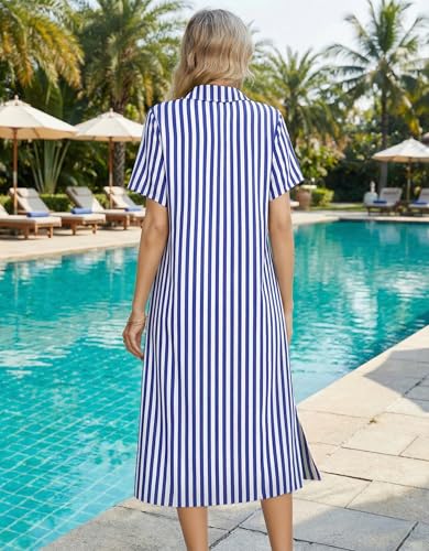 Image of HOTOUCH Womens Dress Summer Casual Midi Short Sleeve Button Down Shirt Dresses Loose Beach Cover Up with Pockets