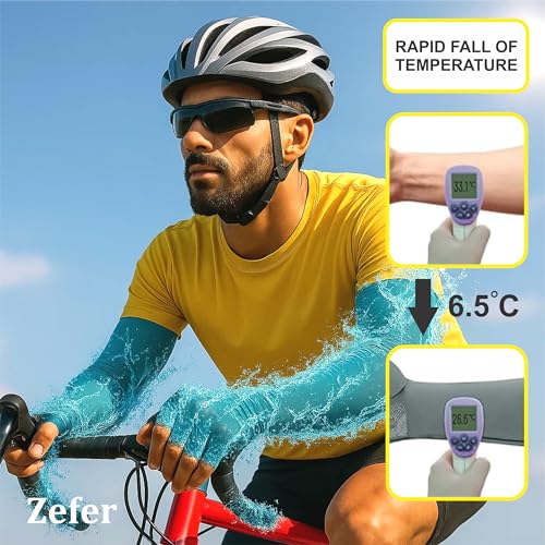 Image of ZEFER Full Hand Gloves For Sun Protection Ice Cooling Fabric Arm Sleeves For Men & Women UV Protection Sun Gloves For Men Quick Dry Anti Slip Grip Hand Cover For Riding, Driving, Cricket, Cycling