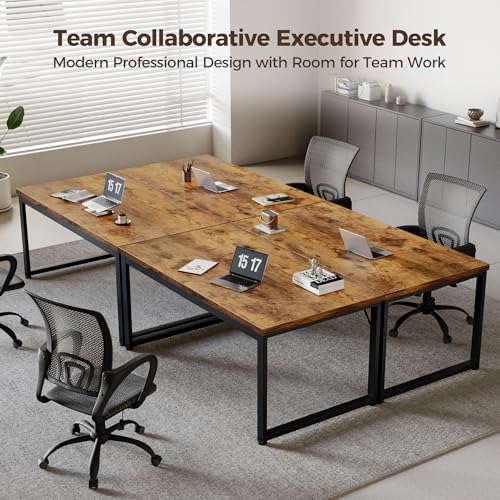 Image of 40 Inch Computer Desk, 1.2 inch Thick Small Office Table, Brown | Modern Simple Style, Heavy Duty Industrial Frame, Small Study & Writing Table for Home Bedroom Work