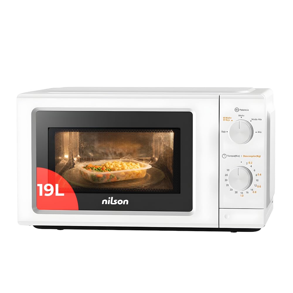 Nilson Microwave 19L Free Installation, White NMW2701. 700W, 5 Programs, Mechanical, Defrost Mode, Interior Coating, Easy Cleaning, Timer 30min