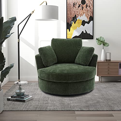 Swivel Barrel Chair Swivel Accent Sofa With Pillows 360 Degree Swivel Round Sofa Modern Oversized Arm Chair Cozy Club Chair For Bedroom, Living Room, Lounge, Hotel (Green + Chenille) #TOP1