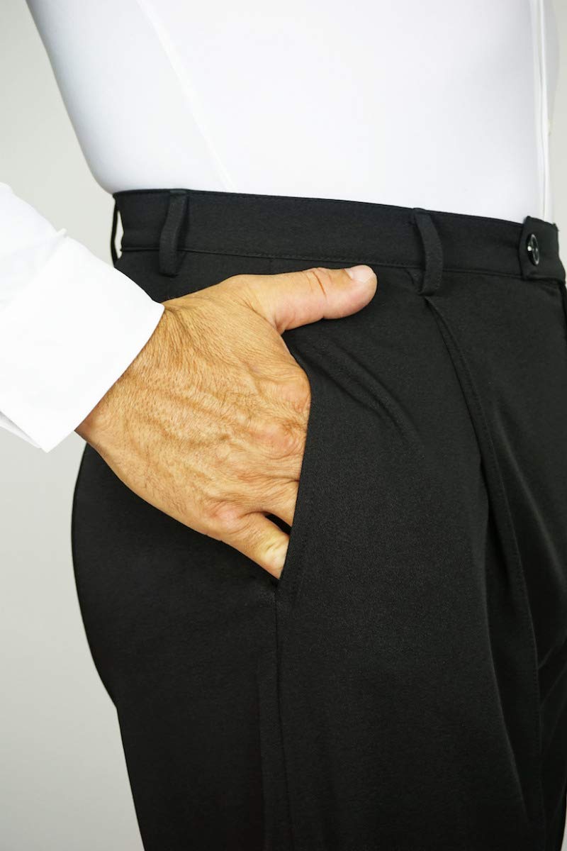 Pantalón de hombre para danza estándar y baile de salón con pliegues delanteros y bolsillos ribeteados