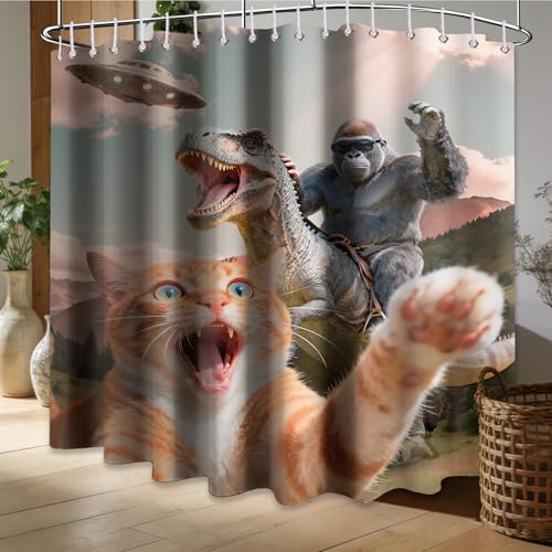 Image of Extra Long Shower Curtain Funny Cat Clawfoot Tub, 108 x 72 in