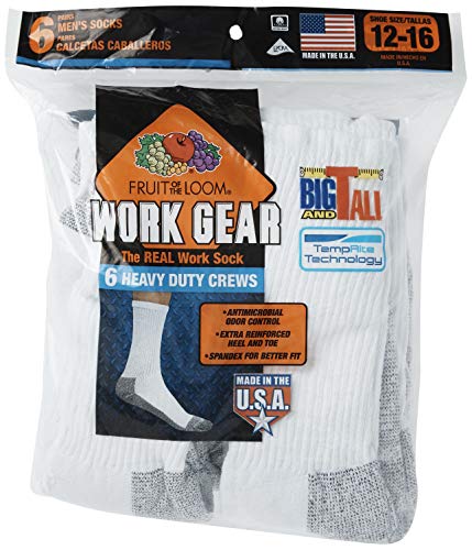 Fruit of the Loom Men's Big and Tall 6 Pack Heavy Duty Reinforced Cushion Full Crew Socks, White Shoe Size: 12-16 - Image 5