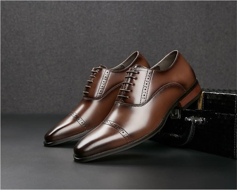 Mens Vegan Leather Dress Shoes Lace Up Plain Toe Non Slip Rubber Sole Low Top Casual Formal Shoes for Party and Business3