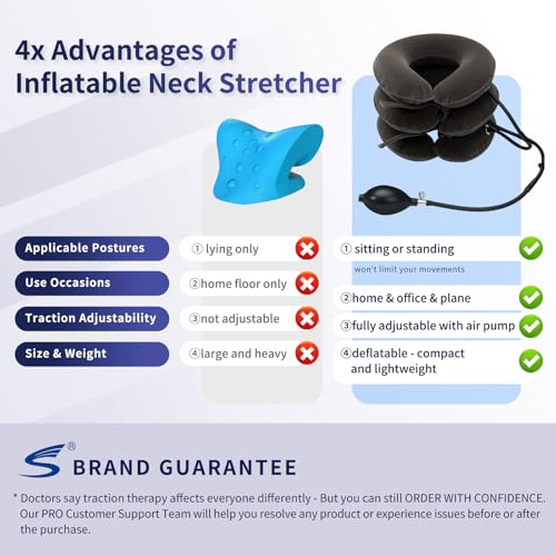 s cervical neck traction device for instant neck pain relief - inflatable amp adjustable neck stretcher neck support brace neck traction pillow for home use neck decompression