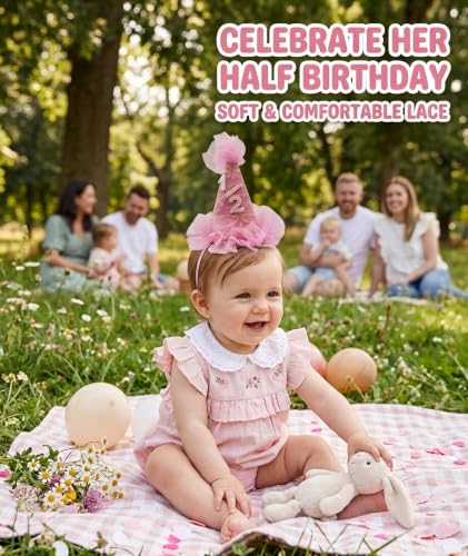 Image of piercing Half Birthday Decoration for kids, 1 /2 Birthday Decorations for kids, Half Way to One Decoration, Half Birthday Cap, Adorable Party Hat Milestone, Great for Photo Shoots