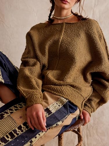 Womens Oversized Sweaters Casual Textured Fuzzy Sweater Crewneck Ribbed Knit Long Sleeve Fall Loose Pullover3