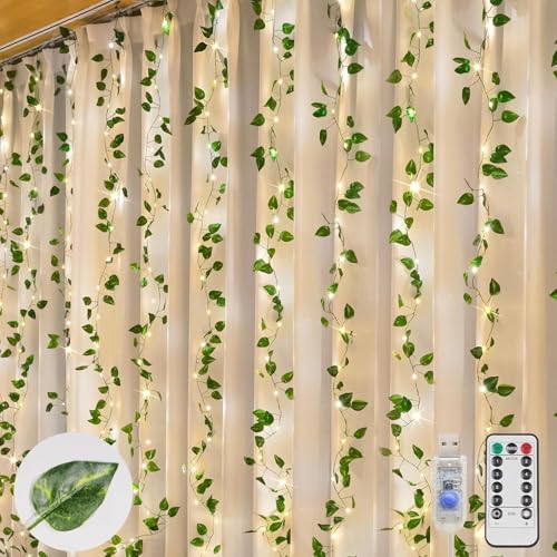 suddus Vines with Lights, 200 LED Fairy Lights with Vines, Pothos Curtain String Lights with Remote...