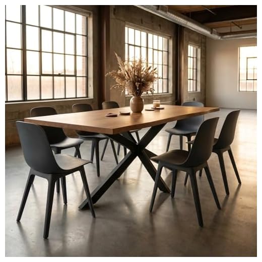 Bett11 Esstisch 160x85 cm Holz 40mm Eiche-Optik, Spider Gestell schwarz, Baumkantentisch aus Holz, Casa Massiva