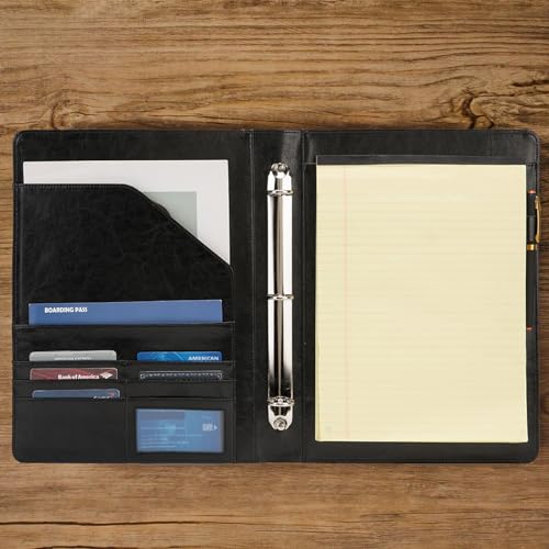 Geslun Vegan Leather 3 Ring Binder, 8.5 x 11 Letter Size Folio with Pen Holder, Soft Notebook Portfolio Cover, Slim Notepad Padfolio Thin File Organizer for Work Executive Meeting, Black by Geslun - Image 3