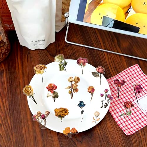 Image of Transparent Flora Scrapbook Stickers Aesthetic Flowers Stickers(ROS) | Transparent & Waterproof Sticker for Scrapbook Journal Water Bottle Kindle, DIY Crafts, Party Supplies