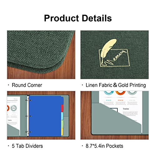 Comix 2-Pack 1 Inch 3 Ring Binder, Linen Fabric Round Ring Binder With 2 Pockets And 5 Tab Dividers, Fits Letter Size Paper, For School And Office (Forest Green, A2170) #TOP4