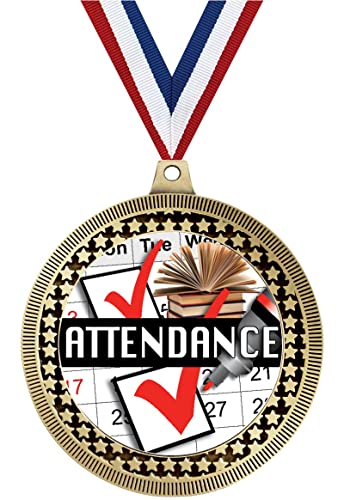 2.75" Attendance Check Marks Award Medals, Gold Vega Attendance Check Marks Team Trophy Awards Includes Free Neck Ribbon 10 Pack