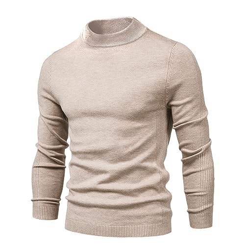 Cooleep Pull Homme Hiver Chaud Basique sous Pull Col Roulé pour Homme Slim Fit Maille Beige XXL