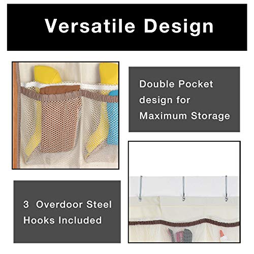 Smart Design Over-The-Door Organizer w/ 42 Pockets w/ Elastic Trim & Hanging Hooks - VentilAir Mesh Fabric - Shoes, Pantry, & Closet Storage - Home Organization (21 x 73 Inch) [Beige w/ Brown] - Thumbnail 6