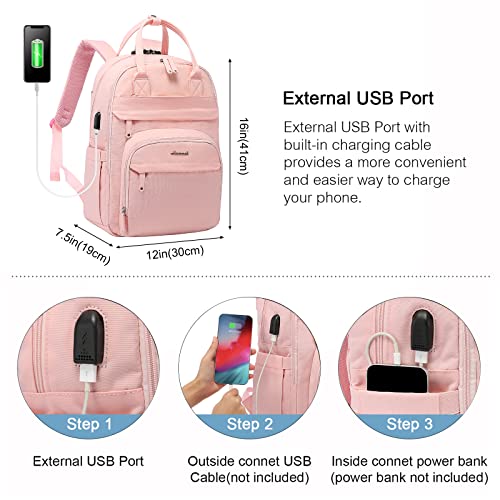 Lovevook Laptop Backpack For Women, Travel Anti-Theft Work Bag Business Computer Backpacks Purse Bag, Casual Hiking Daypack With Lock, 15.6 Inch, Light Pink #TOP6