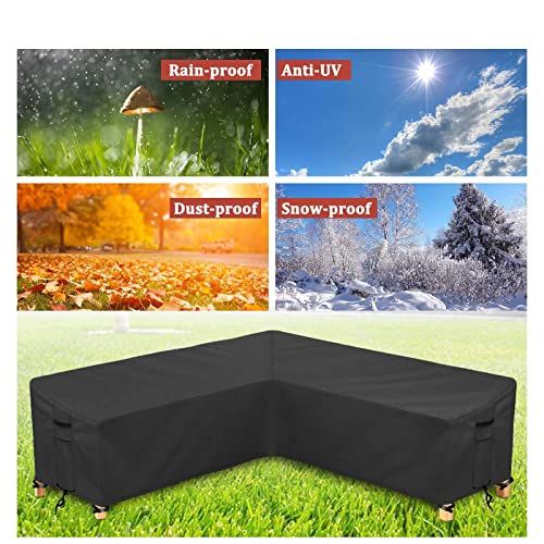 Startwo Patio V-Shaped Sectional Sofa Cover, 89"X89" Waterproof Outdoor Sectional Couch Cover, Heavy Duty Rip-Stop Patio Furniture Covers With Windproof Buckles, Air Vent, Black #TOP6