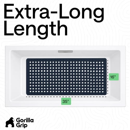 Image of GORILLA GRIP Patented Bath Tub Shower Mat, Machine Washable Bathtub Floor Liner Mats, Suction Cups and Drain Holes to Keep Tubs Clean, Soft on Feet, Bathroom Essentials, 35x16 Inch, Navy Opaque