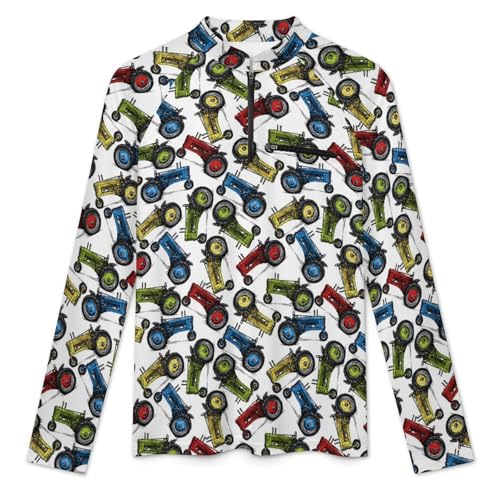 Retro Tractor Men's Rash Guard Long Sleeves Quick Dry Fishing Workout Shirts with Zipper3