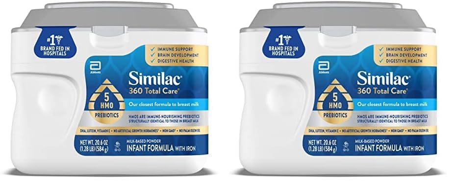 Image of Similac 360 Total Care Infant Formula with 5 HMO Prebiotics, Our Closest Formula to Breast Milk, Non-GMO, Baby Formula Powder, 20.6-oz Tub (Pack of 2)