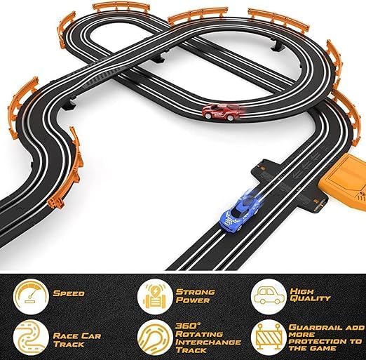 GORMERY Slot Car Race Track Sets for Boys Kids High-Speed Battery or Electric Race Car Track with 4 Cars, Dual Racing Game 2 Controllers Lap Counter Circular 1