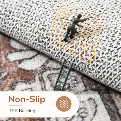 OPPODREAM Soft 6x9 Area Rugs, Washable Rug 6x9 with Non Slip Backing, Faux Cashmere Low-Pile 6 x 9 Carpet, Brown
