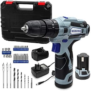 WORKPRO 12V Cordless Drill Driver Kit, Combi Drill with 2 Li-Ion Batteries 2000mAh, 35pc Accessories, Fast Charger, 18+3 Torque Setting, 2-Speed, 3/8'' Chuck, Carrying Case, Ideal for Home and DIY