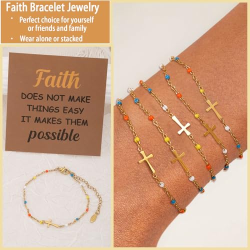 COLOYAN 9pcs Cross Bracelets for Women 18K Gold Plated Cross Bracelet Colored Adjustable Stainless Steel Faith Bracelet Jewelry 7