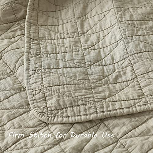 Horimote Home Quilt Set King Size, Stone-Washed Chic Rustic Beige Quilt With Classic Triangle Stitched Pattern thumb #3