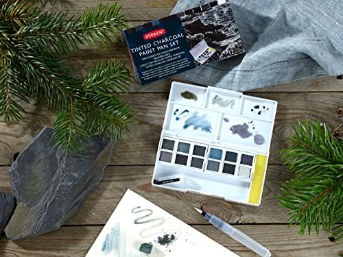 Derwent Tinted Charcoal Paint Pan Set, 12 Paints, Professional Quality, Water Soluble, Blendable, Portable, Includes Palettes, Mini Waterbrush & Cleaning Sponge, 2305872