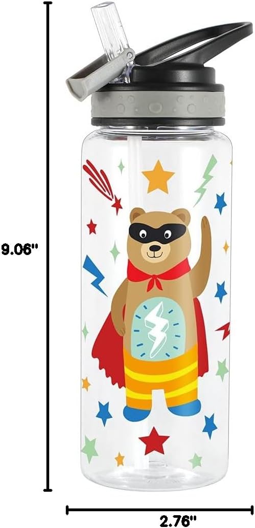 Home Tune 23oz Kids Water Bottle for School Boys, BPA FREE, Leak Proof Flip Straw, Easy Clean, Carry Handle (Flash Bear) - Image 8