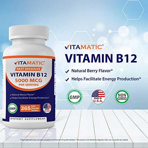 Vitamatic 810078473268 Vitamin B12 5000 Mcg Per Serving Fast Dissolve 365 Tablets thumb #2