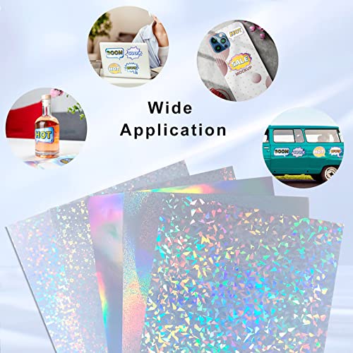 Uinkit 60 Pack Printable Holographic Sticker Paper For Inkjet And Laser Printer 8.5X11 Inches Printable Waterproof Vinyl Sticker,Dries Quickly (60Pack, Variety Pack-5 Color) #TOP3
