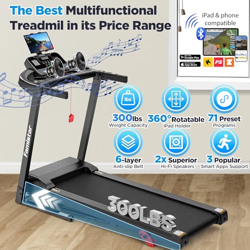 Image of Treadmill for Home, Portable Folding Electric Exercise Treadmill with Adjustable Incline, APP Control, 64 Programs, 300 lb Capacity, 7.5MPH, Bluetooth Speakers, Running Walking Jogging, 12 /23 Update