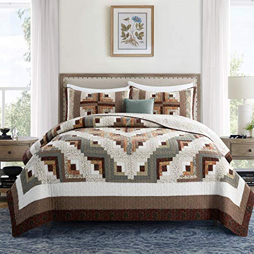 L'irisdom Quilt King Size - 100% Cotton Quilted Coverlet Set Patchwork Reversible Comfortable Bedspread With 2 Pillow Shams #TOP4