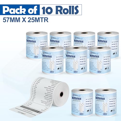 Image of MOREBLUE 57mm(2 inch) x 25 Meter Thermal Receipt Paper Roll, BPA-Free,Print for POS, Credit Card Machines, Cash Registers (Pack of 10)