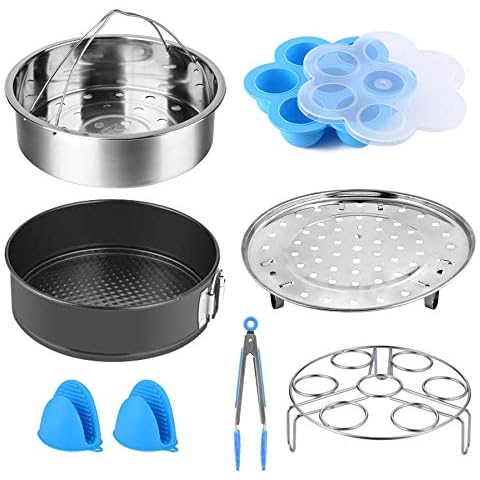 Pressure Accessories Set 8 Pcs Pressure Cooker Accessories Fit 5 6 8Qt Steamer Basket Springform Pan, Egg Bites Mold, Egg Steamer Rack, Kitchen Tongs, Silicone Oven Mitts Cover