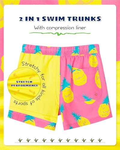 Image of SURF CUZ Boys Swim Trunks with Boxer Brief Liner Toddler Boy Stretch Swimsuit Shorts Quick Dry Swimming Trunks Bathing Suit