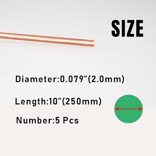 Miniatura 9 de Varilla redonda de cobre de calibre 14 de calibre 14, 0.063 in de diámetro, 10 pulgadas de longitud, barra de metal de cobre desnudo para