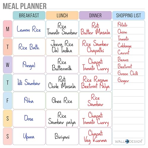 Image of WallDesign Magnetic Meal Planner Whiteboard for Fridge, (12x12 Inch) - Weekly Dry Erase Planner, Reusable Kitchen Organizer, to Do List for Home, Family, Personal, Students - Includes 3 Marker Pens