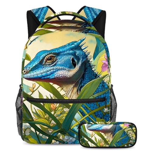 Sac à dos lézard et fleurs robuste, fini les fermetures cassées, pack trousse inclus