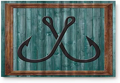 BULING Custom Door Mat Fishing Lures Nautical Anchor Modern Abstract Painting Symbol Indoor Non-Slip Rubber Entrance Rugs for Bathroom 24"(L) x 16"(W) Inch