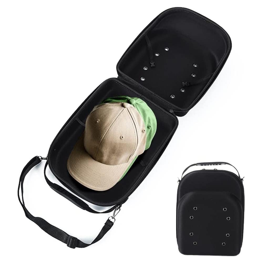Hat Carrier Case with Black Baseball Caps, Hats Storage Case Box Holds 8 Baseball Caps - with Carrying Handle & Adjustable Shoulder Strap - Protects & Organizes Hats
