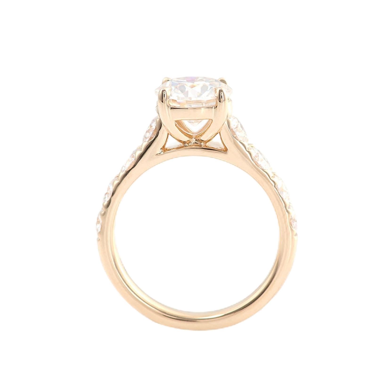 Pierścionek ślubny z prawdziwego żółtego złota próby 585, pierścionek damski z moissanite 2ct D Color VVS1 elegancki pierścionek zaręczynowy, prawdziwe złoto 14 K, z grawerunkiem dla kobiet