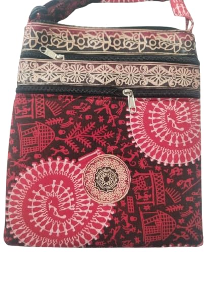 Image of Women Stylish Crossbody Sling Bag Comes with Flap Closure & Durable Polyester Design Multi-Pocket Design, Adjustable Strap(Red and Beige)