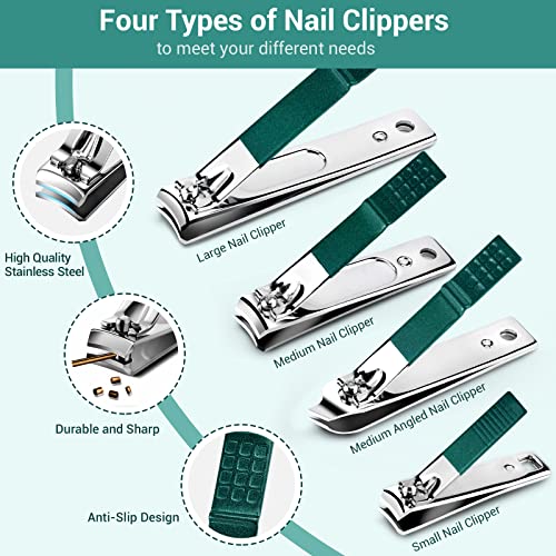 Nail Clippers Manicure Set DUAIU 12PCs Professional Nail Clipper Set Stainless Steel Pedicure Kit for Men Women Nail Care Tools Grooming Kit with Travel Case (Green) - Image 4