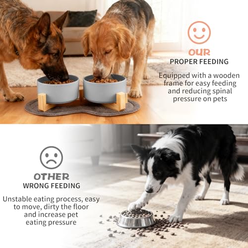 Wozzies 3 in 1 Hundenapf Keramik, 850ML Doppel Futternapf Hund Set mit Rutschschutzmatte, Wassernapf mit Halterung für große Hunde, Kleine und Mittlere Hunde und Erwachsene Katzen