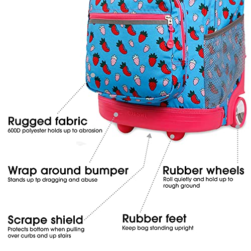 Image of J World Sunrise Kids Rolling Backpack with Wheels for Girls Boys, Roller Bookbag for School, 18 x 13 x 9 Inches, Strawberry